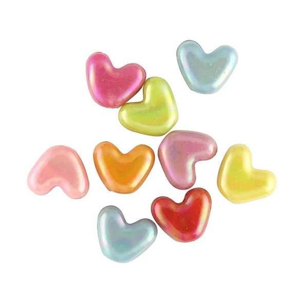 12mm Assorted AB Colours Plastic Heart Shape Beads